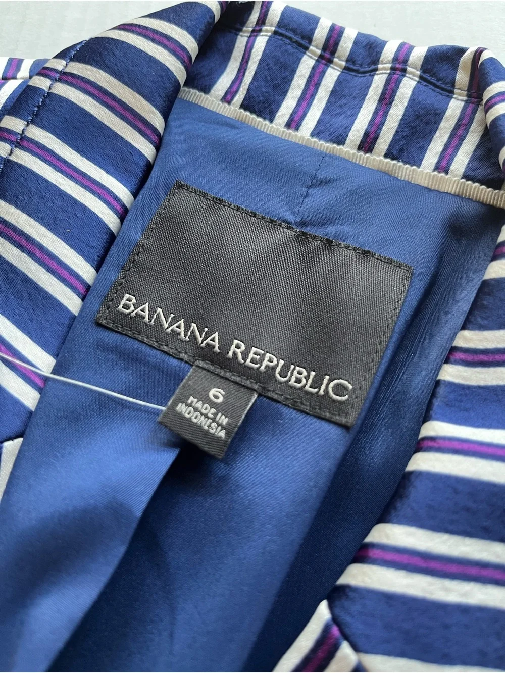 NWT Banana Republic Navy Burgundy & White Striped Double-Breasted Blazer Jacket